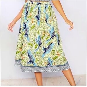 Alex Marie Women's Skirt -Under The Palms Birds Parrots - Linen Blend Pockets XS